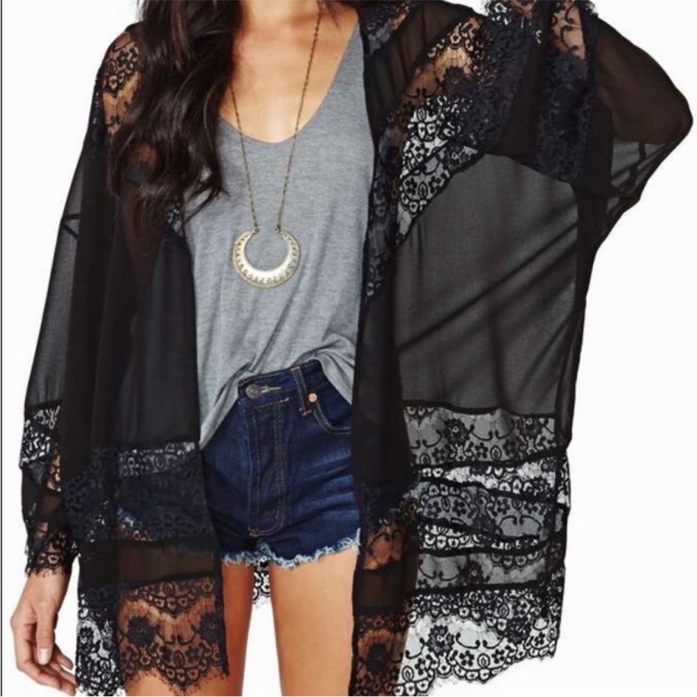 New Lush Black Lace Kimono Cover up